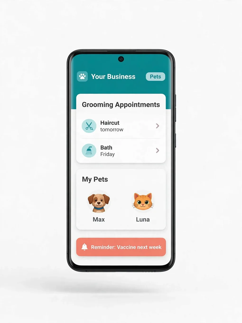 Design sample of a pet care app
