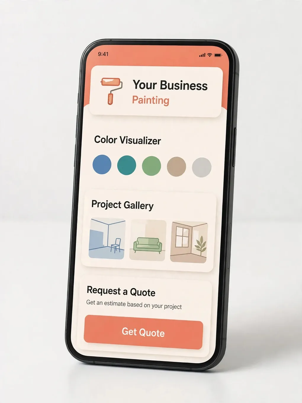 Design sample of a painter app: on-site estimates and before-and-after photos