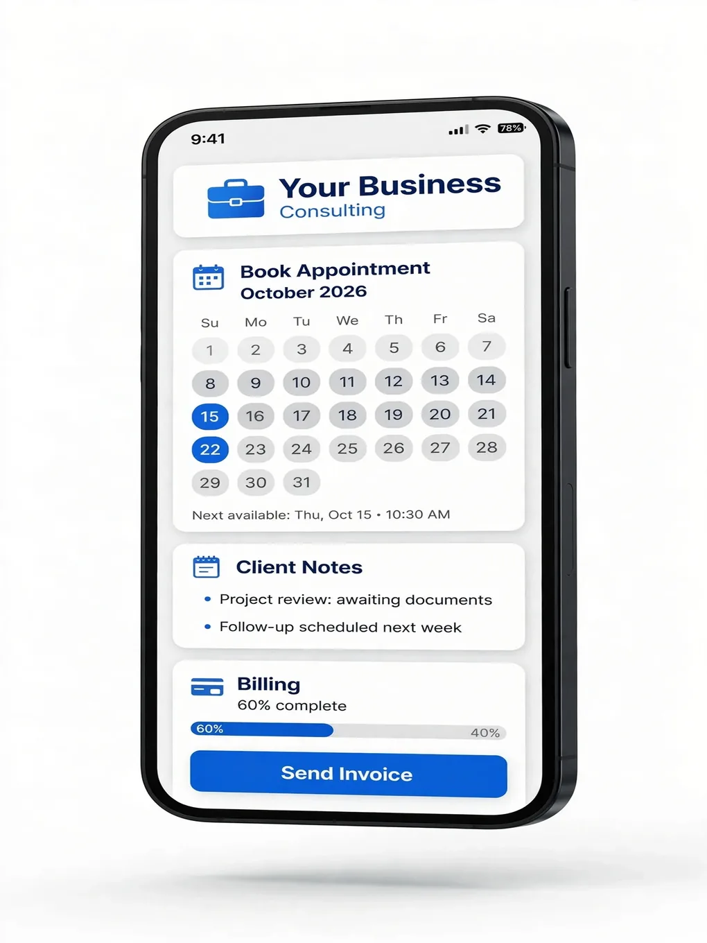 Design sample of an app for professionals