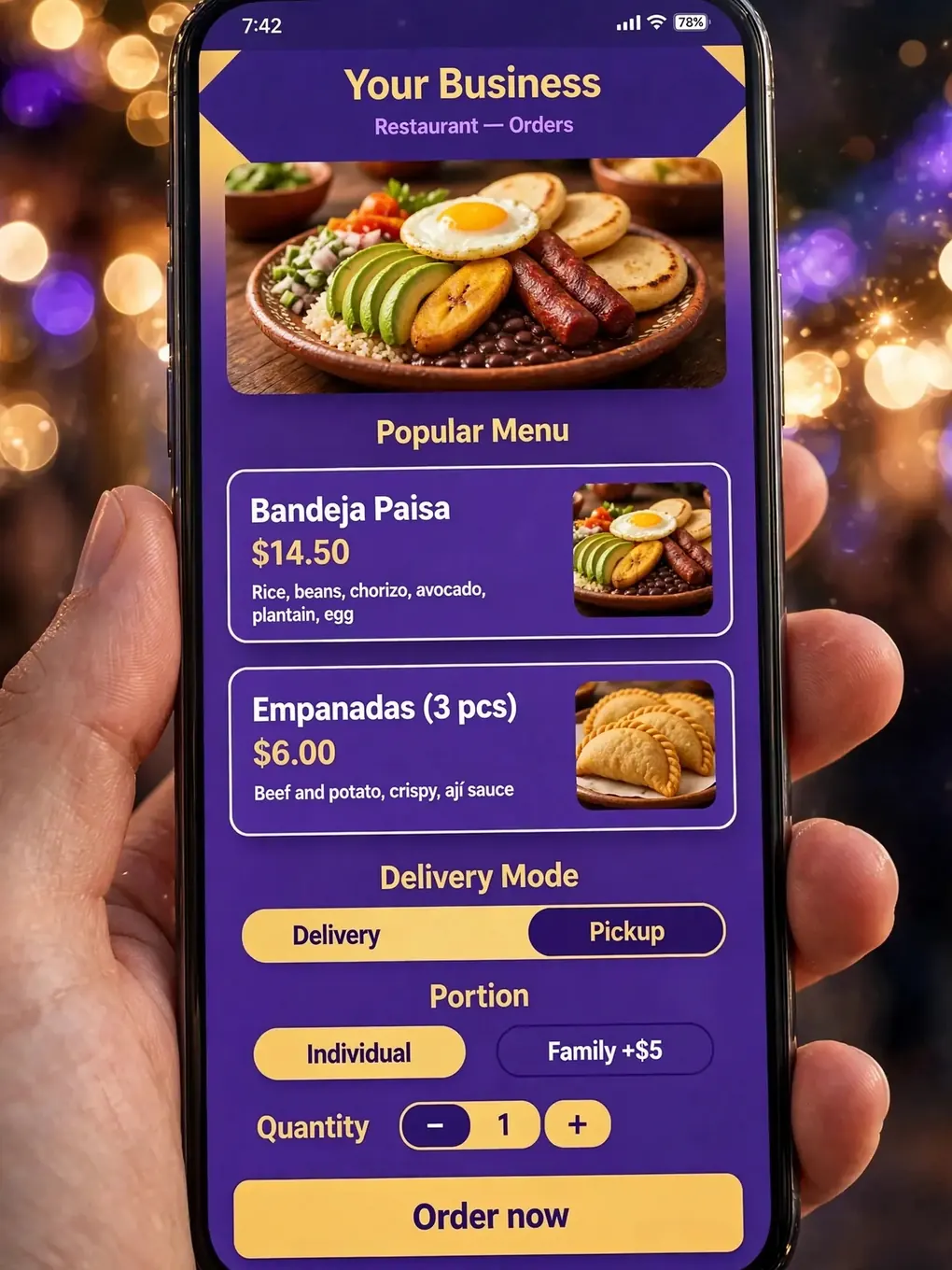 Design sample of an app for restaurants