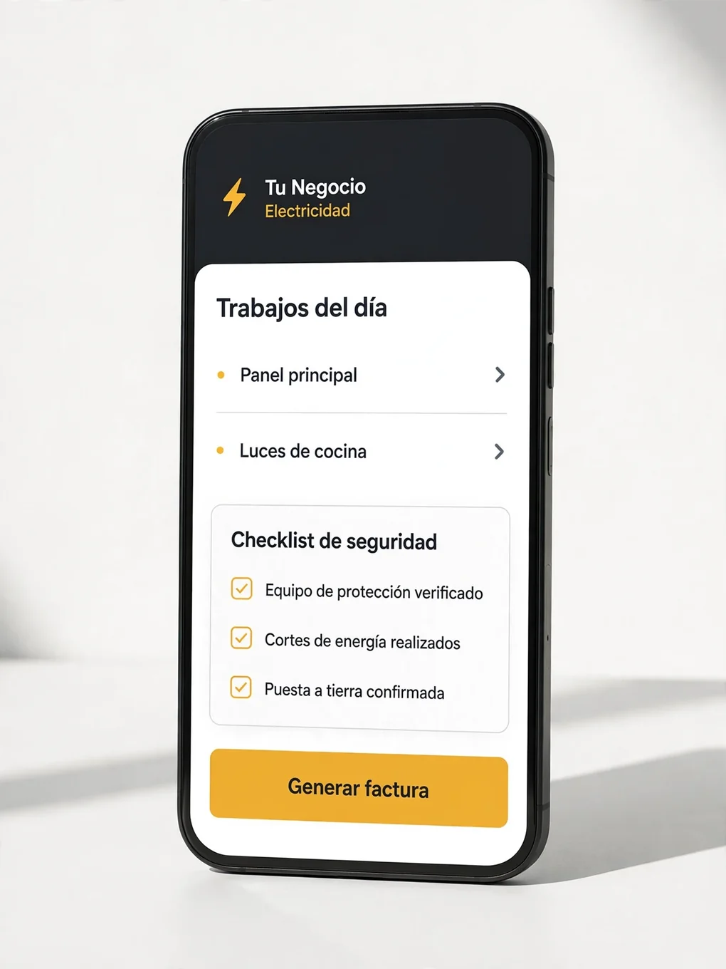 Ejemplo de diseño de app para electricistas: agenda de trabajos por prioridad y cotizaciones en campo