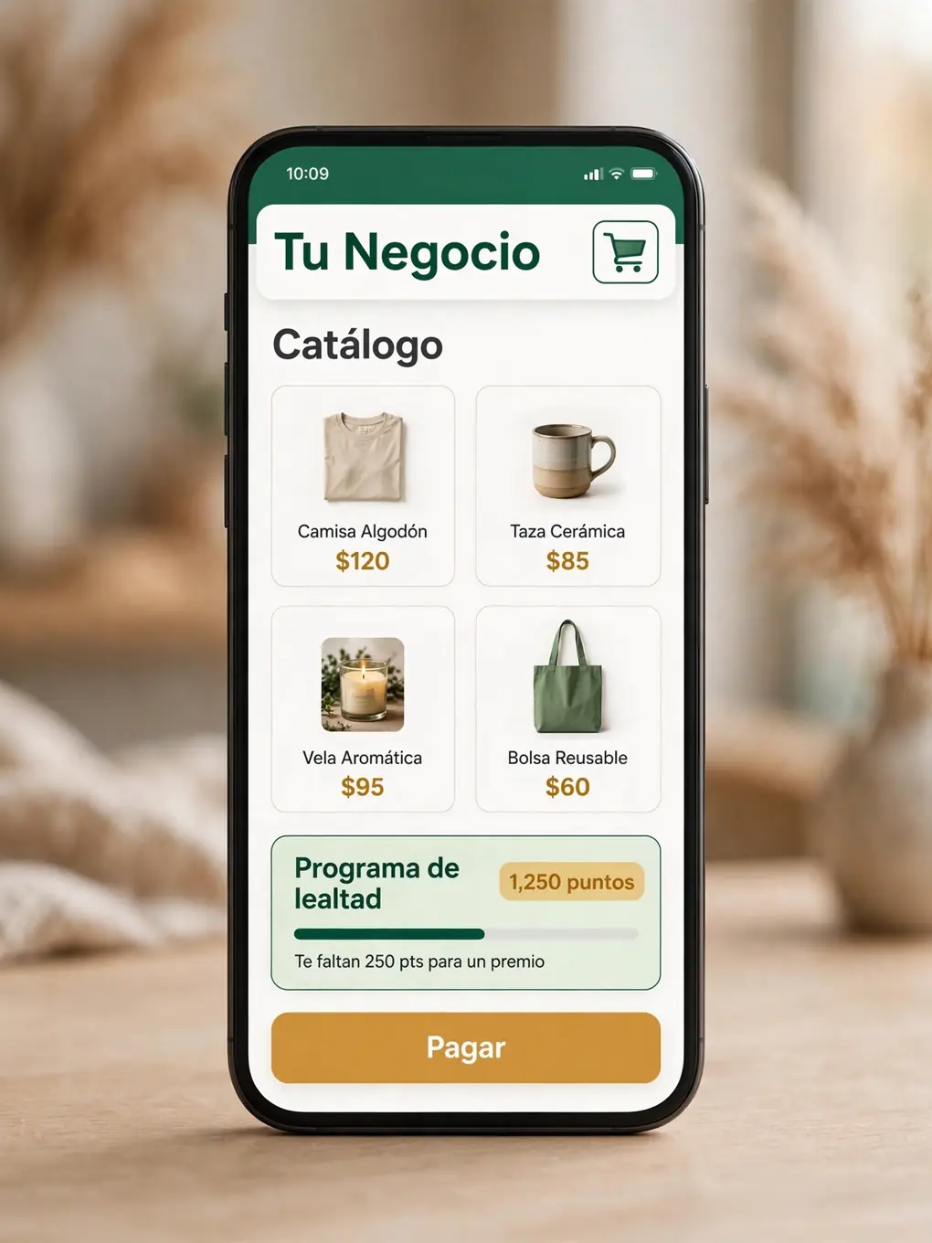 Ejemplo de diseño de app para pequeños negocios: catálogo, pagos y programa de lealtad
