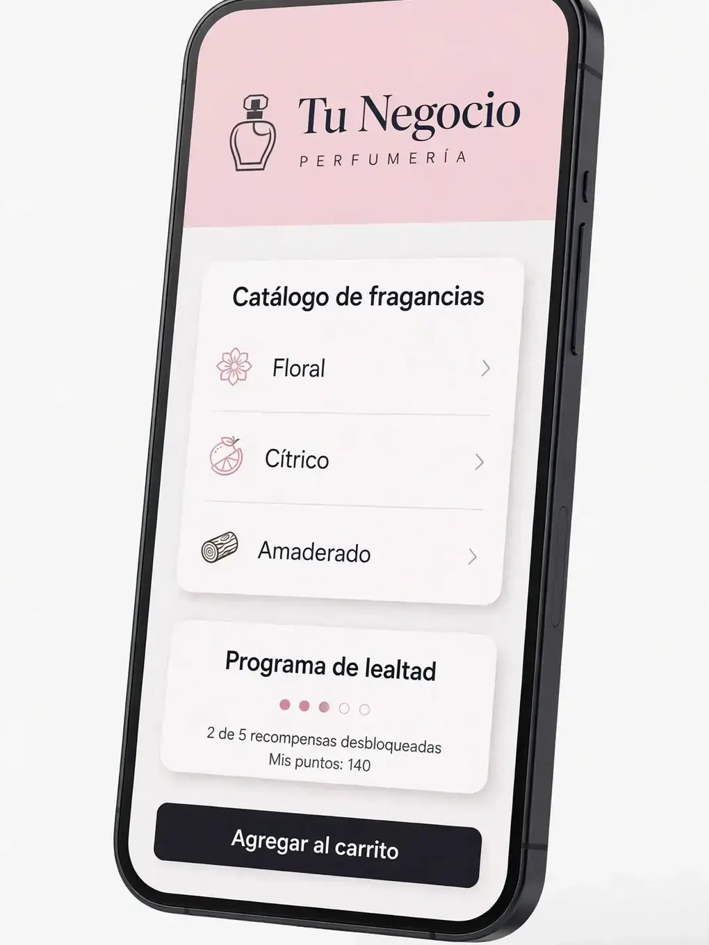 Ejemplo de diseño de app para perfumerías: catálogo de fragancias, lealtad y recompra