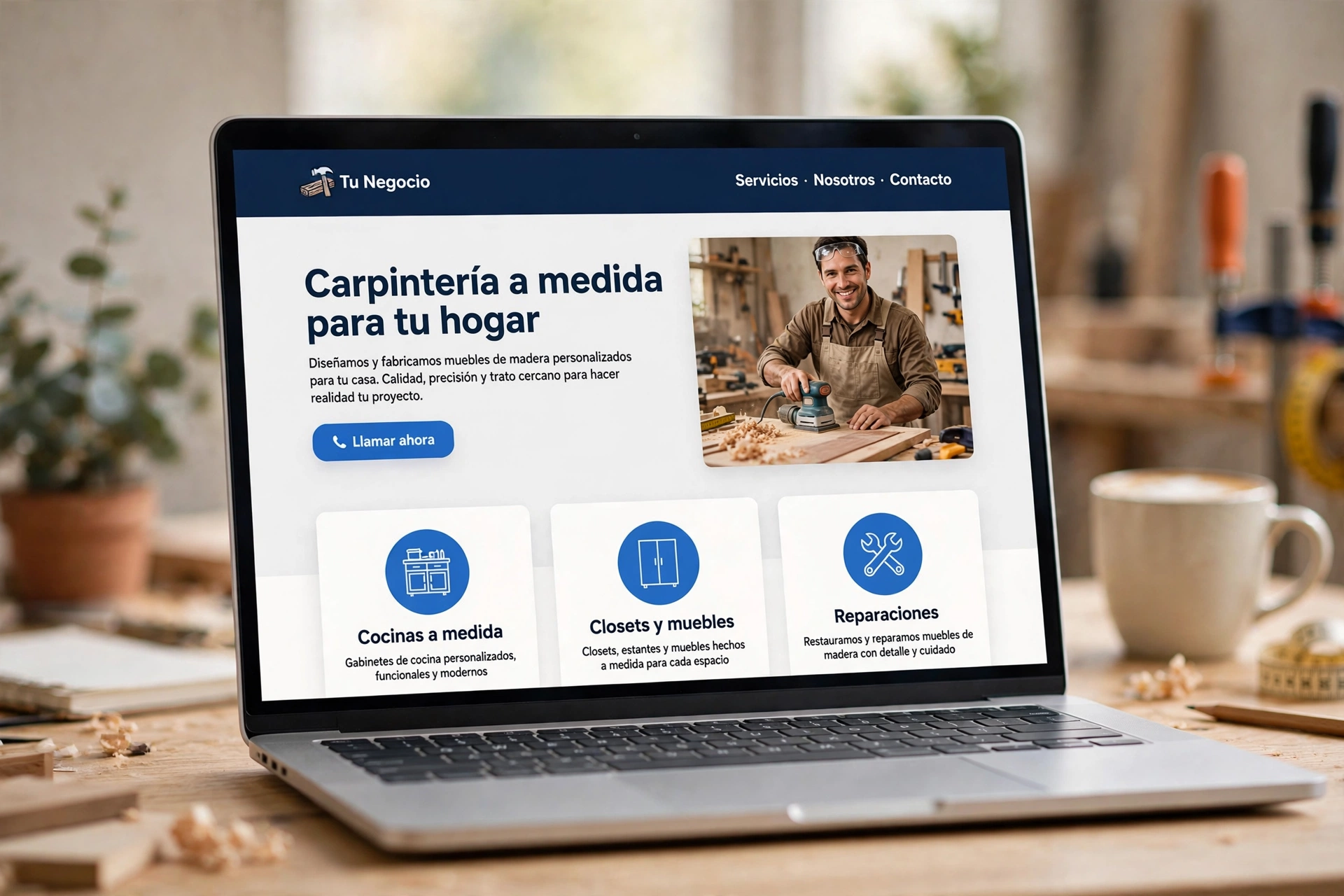 Ejemplo de diseño de página web para carpinteros en Miami