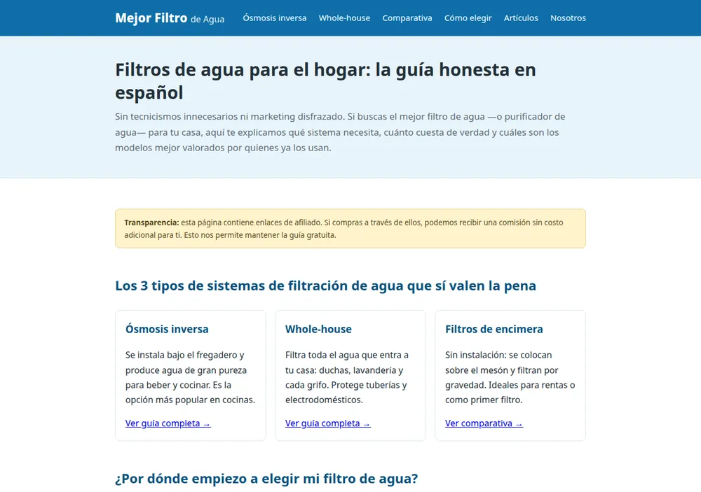 Mejor Filtro de Agua website screenshot